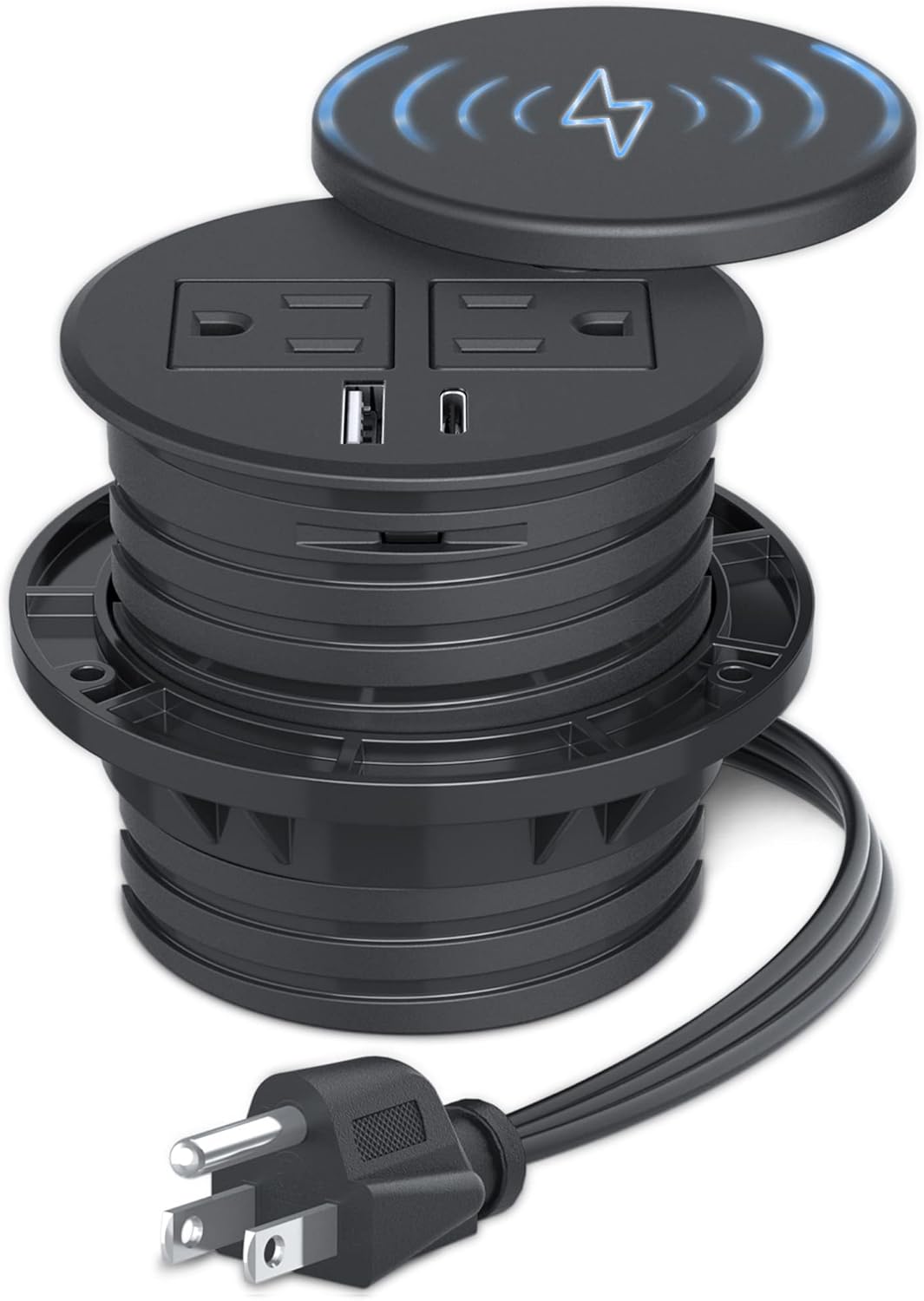 3 inch Desk Power Grommet with Wireless Charger, 2 Outlets and 2 USB, 6ft Extension Cord, Pack of 2 V825162