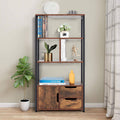 Industrial Bookcase with Cabinets, 3-Tier Freestanding Storage Bookshelf, Wooden and Metal Organizer Rack J153649