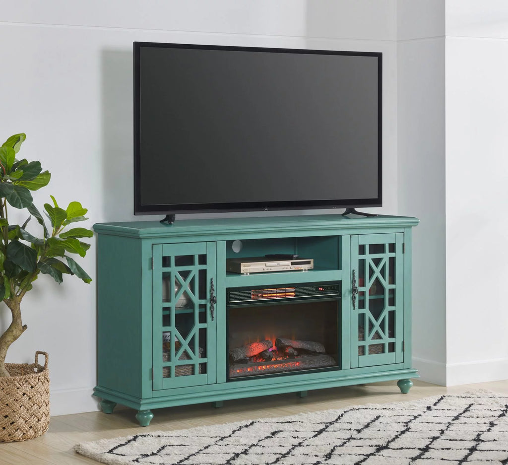 Antique Teal TV Stand with Fireplace C535470