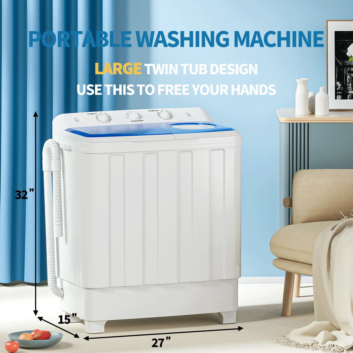 Portable 28lbs Twin Tub Semi-Automatic Washing Machine D392432