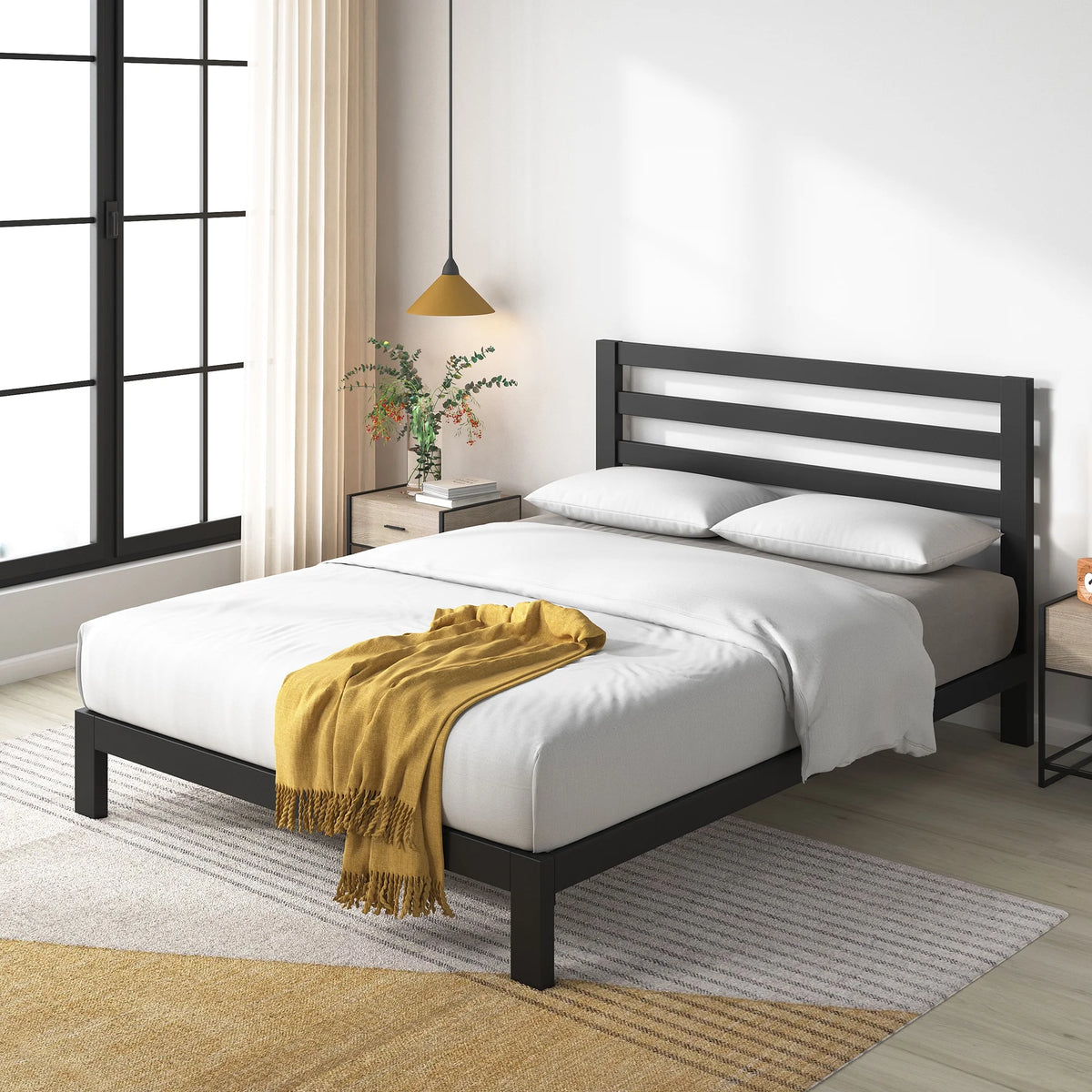 36" Metal Platform Bed with Headboard, Twin Z58178