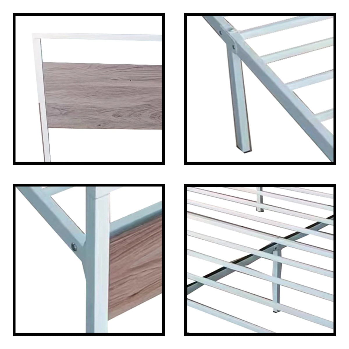 King Metal Platform Bed Frame with Wood Headboard and Footboard White J9427