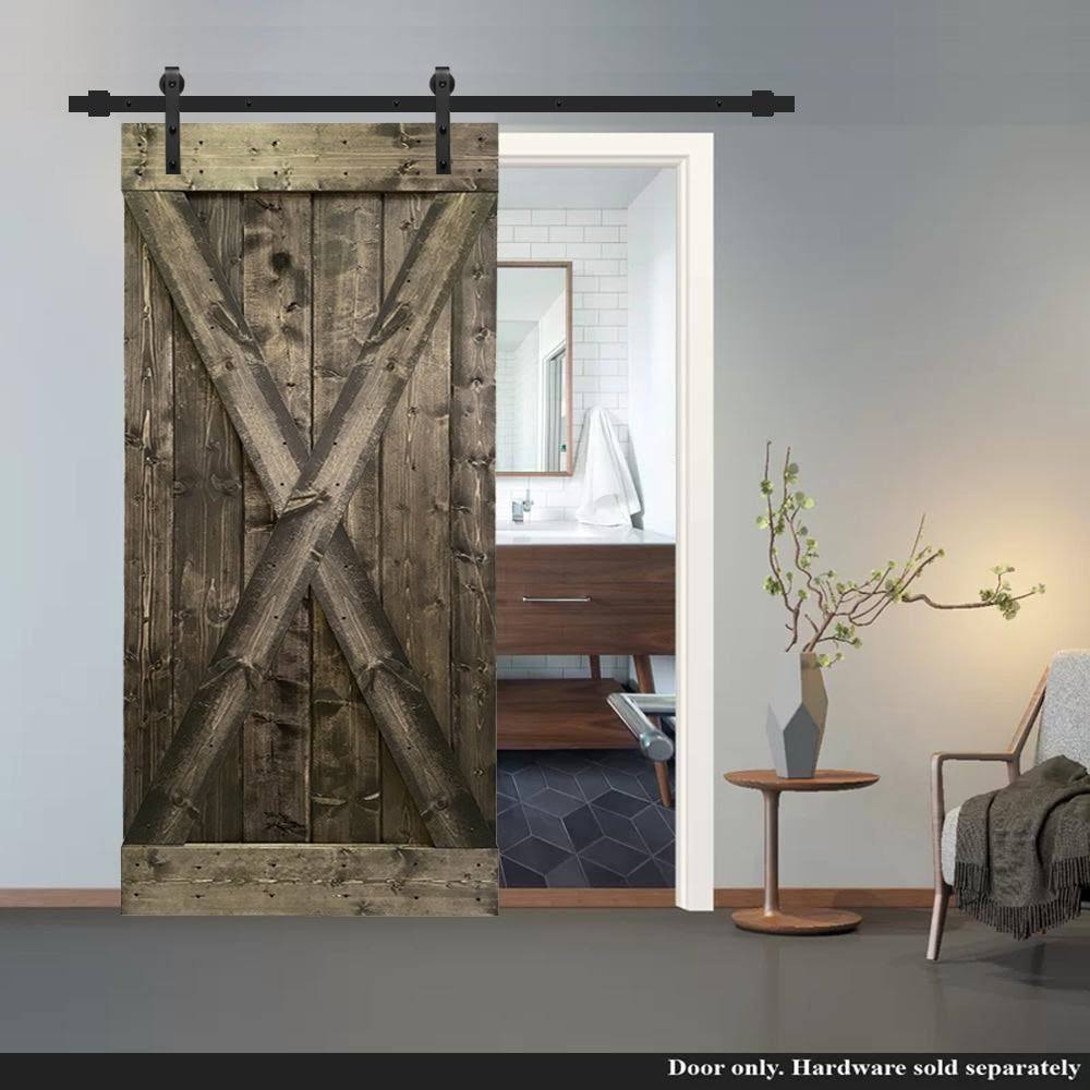 Espresso Stained Solid Knotty Pine Wood Interior Sliding Barn Door Slab T3929