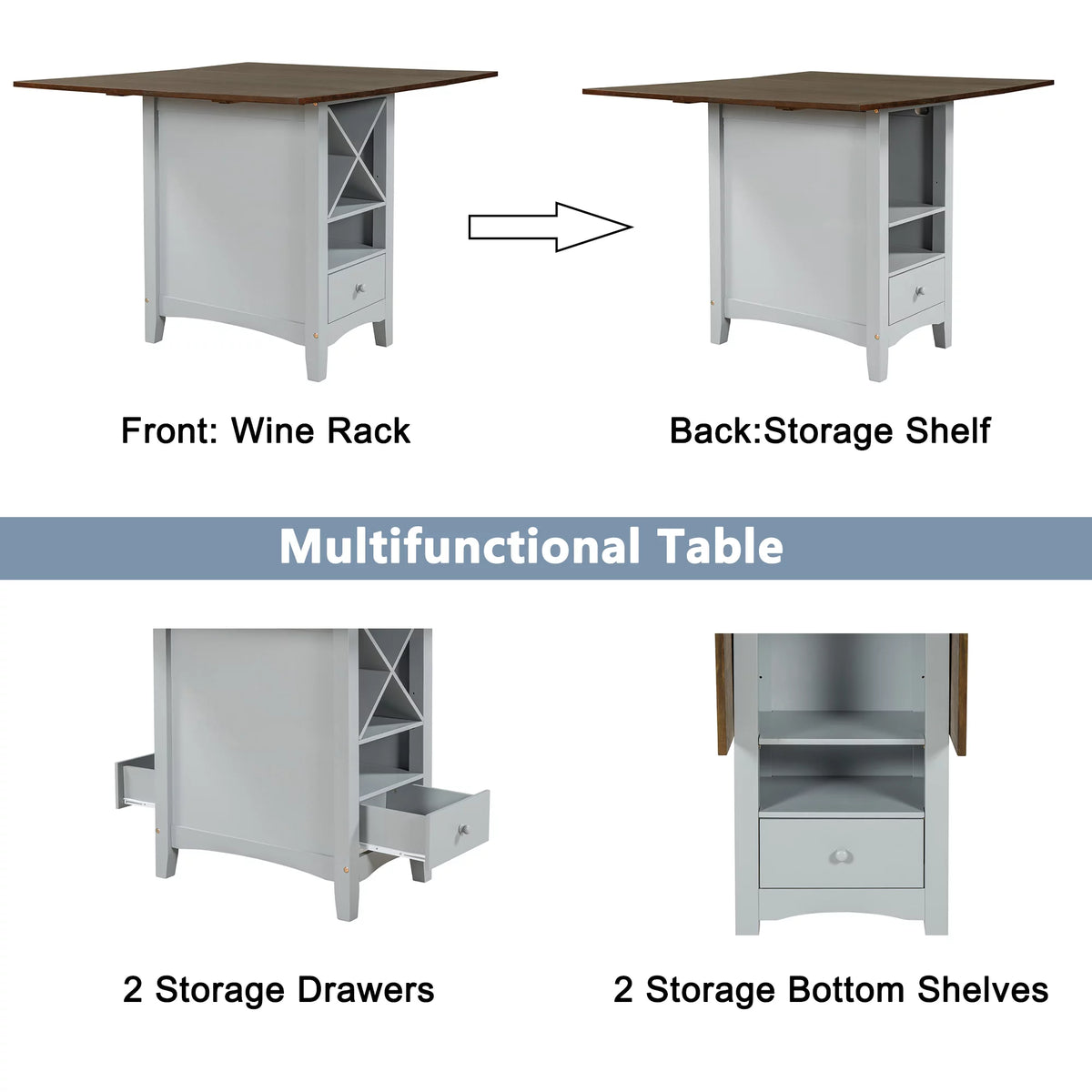 Wood 5-Piece Counter Height Dining Table Set with Rack and Drawers Y778