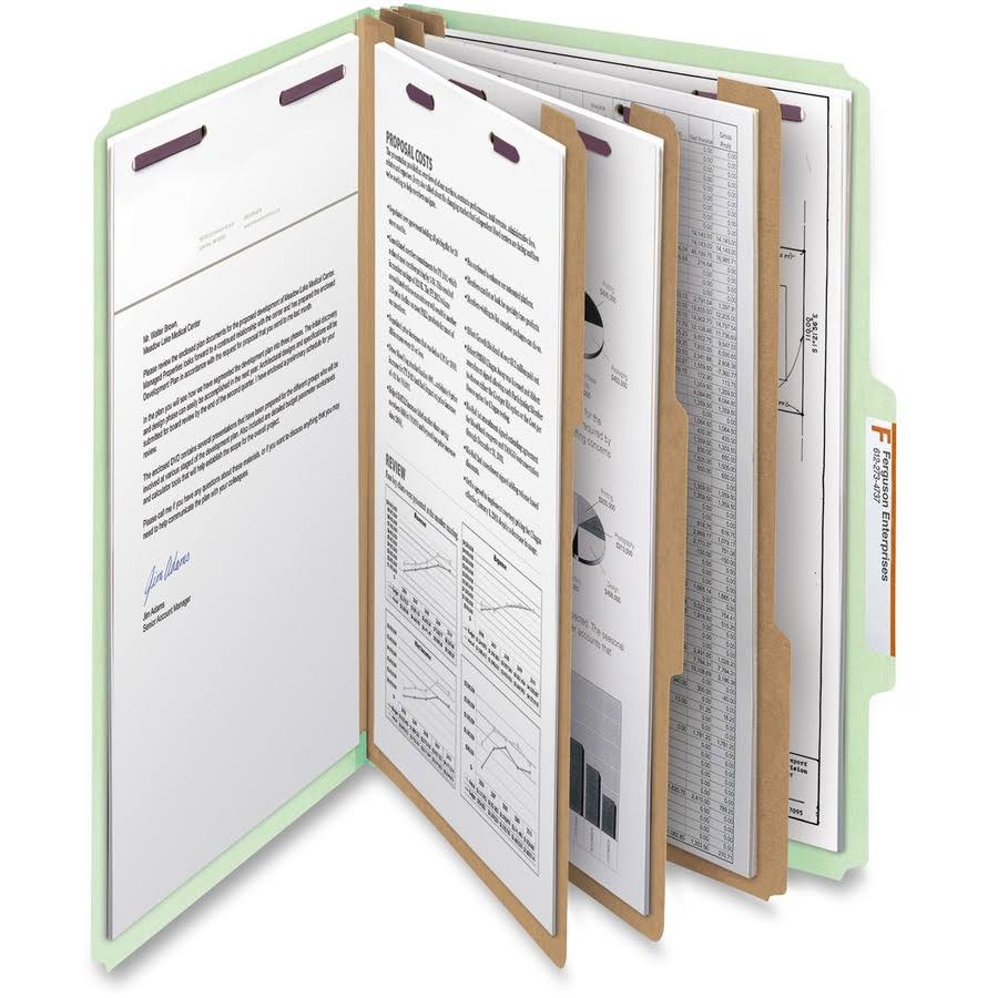 Legal Eight-Section Gray/Green Pressboard Classification Folders 10/Box Z68032