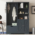 Antique Blue Hall Tree with Bench and Shoe Storage I1102