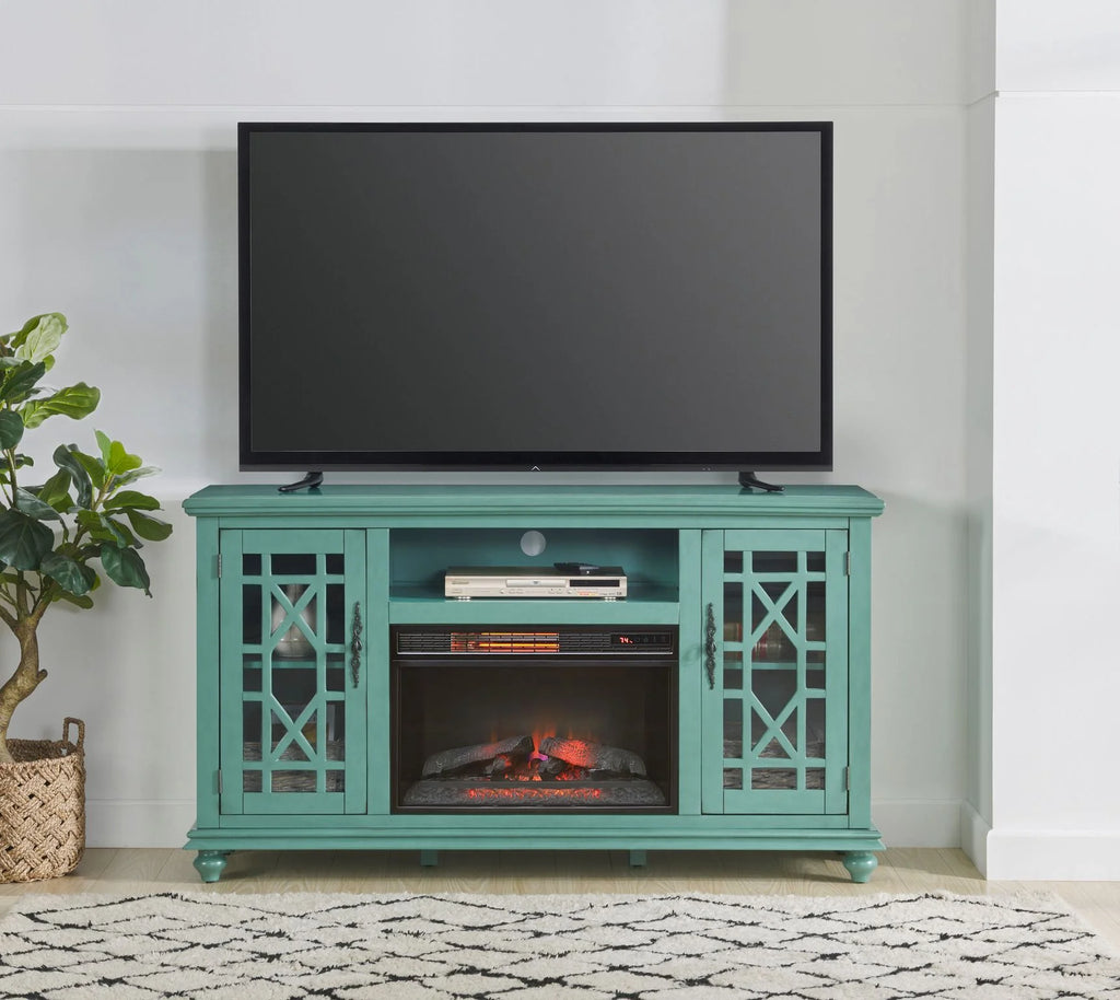 Antique Teal TV Stand with Fireplace C535470