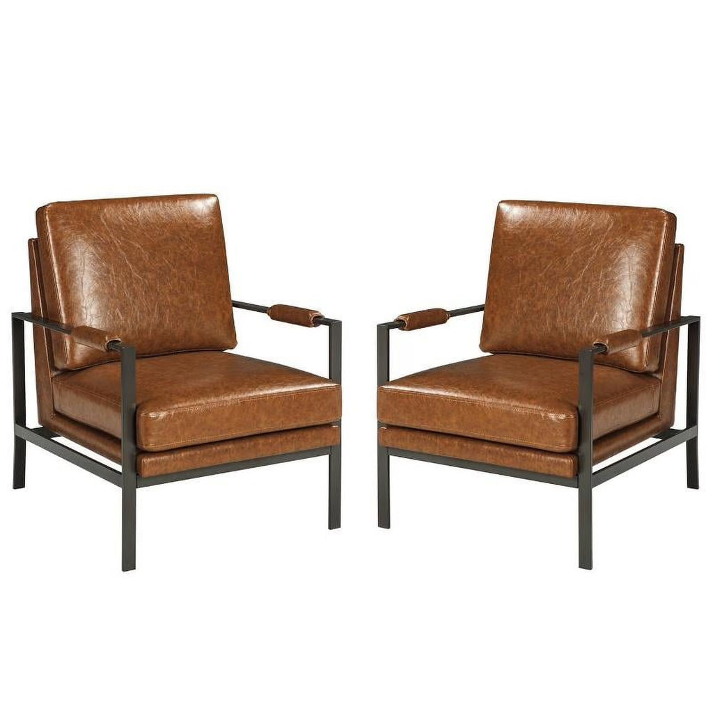 Brown Faux Leather Accent Chair Set B8666