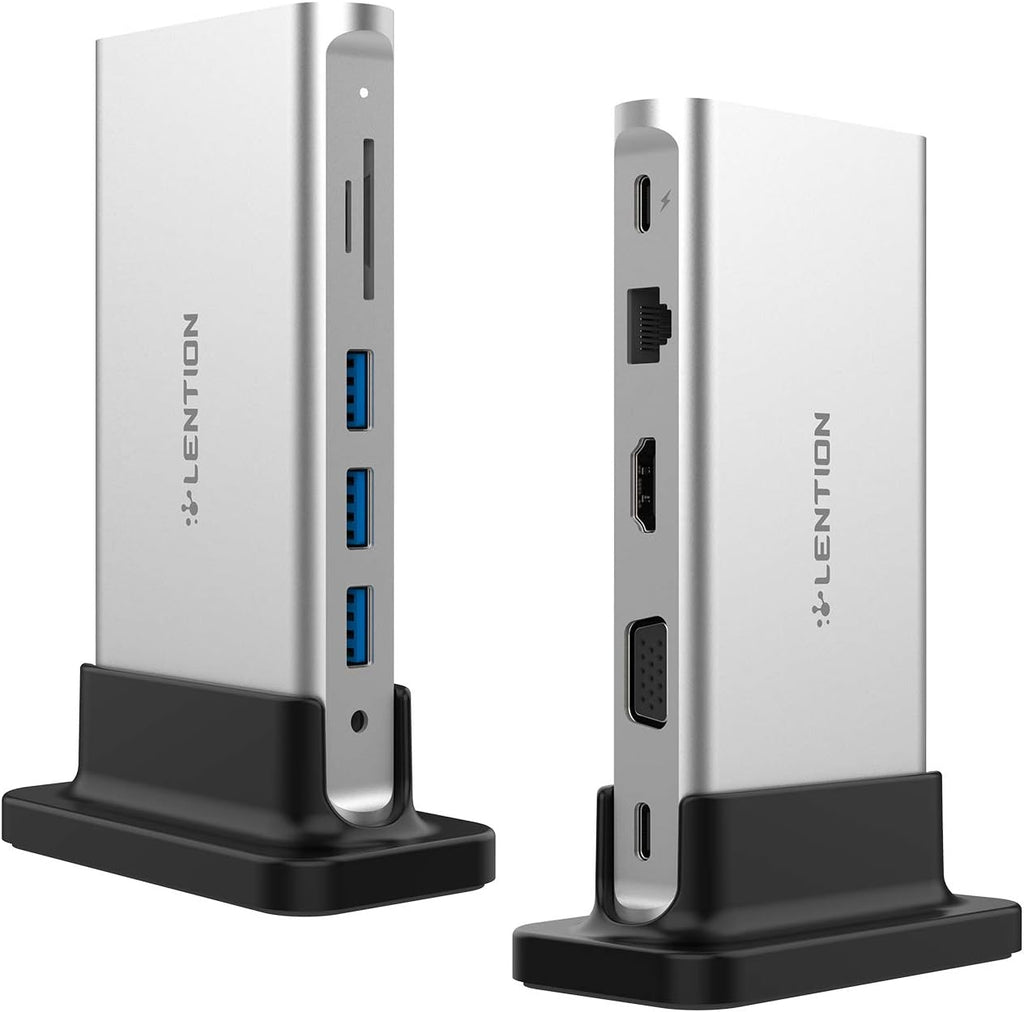 USB C Docking Station with 100W PD, 4K HDMI, VGA, Gigabit Ethernet, Card Reader, USB 3.0, Silver D643