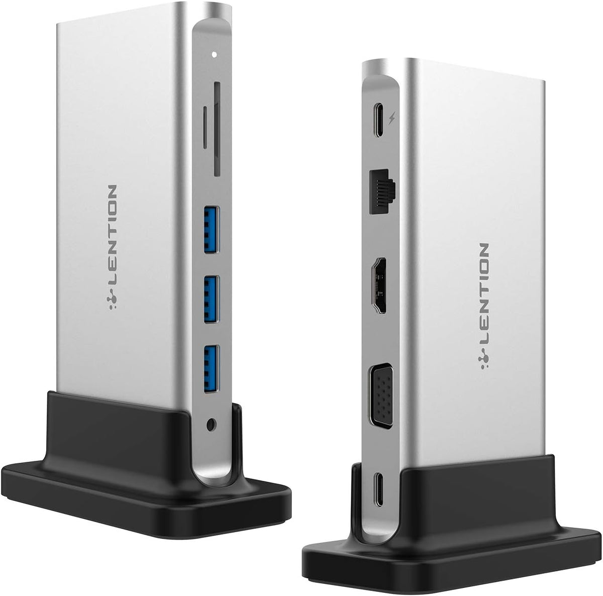 USB C Docking Station with 100W PD, 4K HDMI, VGA, Gigabit Ethernet, Card Reader, USB 3.0, Silver D643