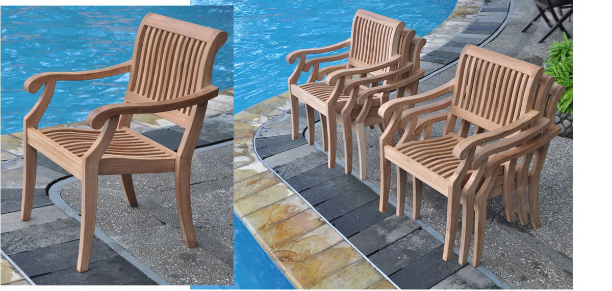 6 Seater 7 Pc Teak Dining Set with 6 Stacking Arm Chairs K298