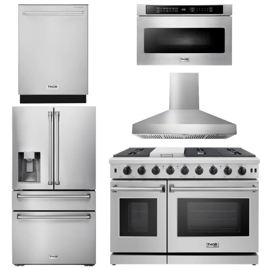 48 in. Gas Range, Range Hood, Dishwasher, Refrigerator, Microwave Drawer F1671