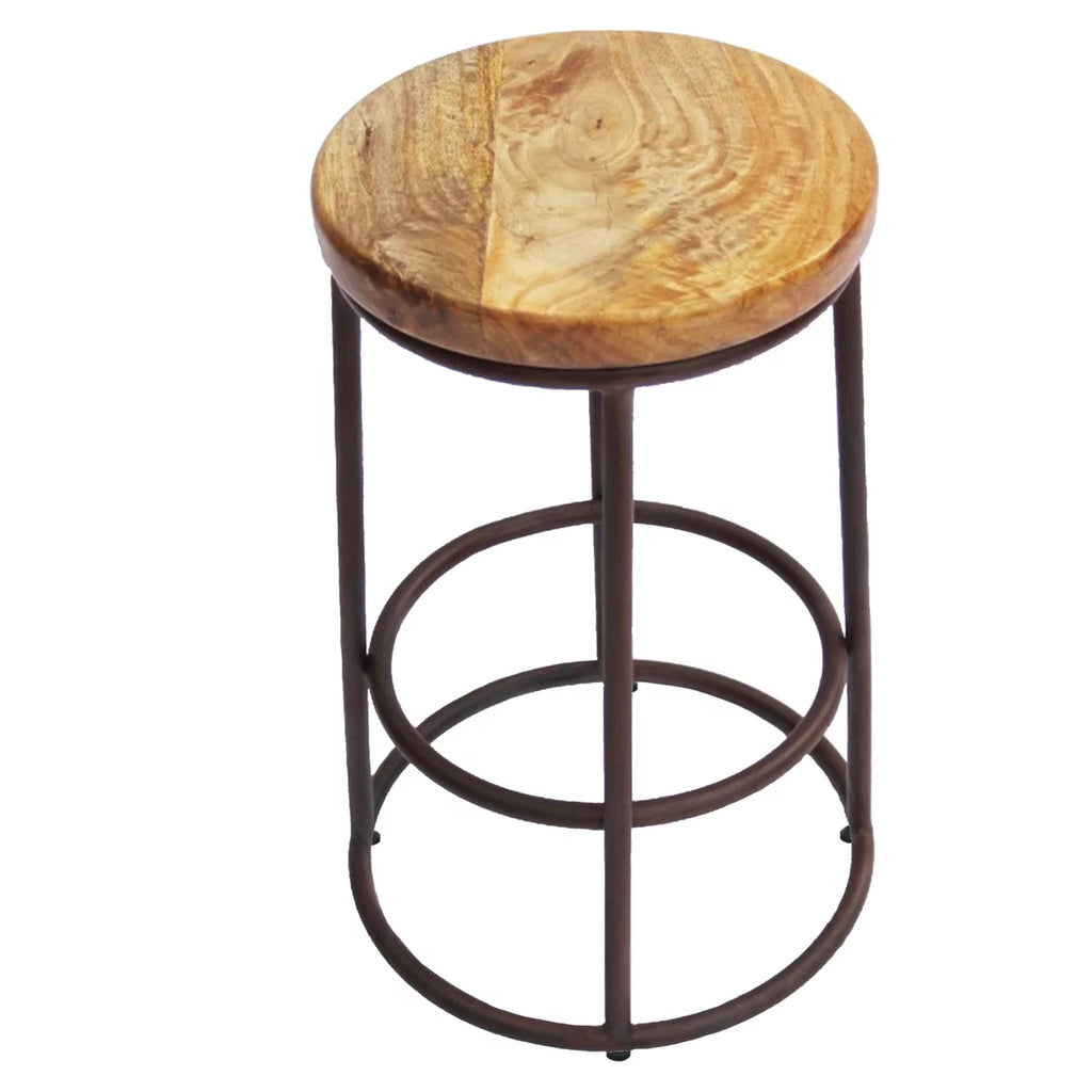 24 Inch Mango Wood Iron Base Barstool Z353