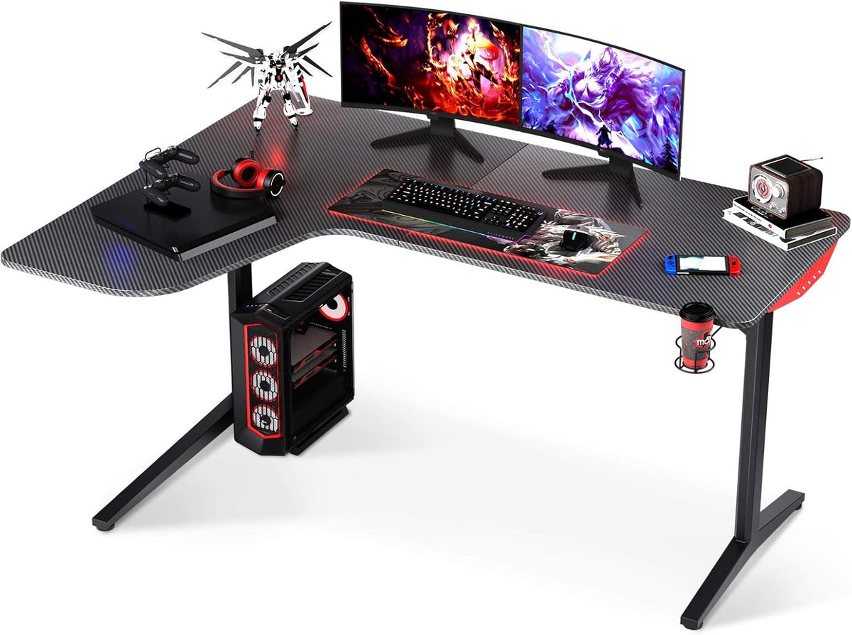 L Shaped Gaming Desk with Mouse Pad and Cup Holder W7079