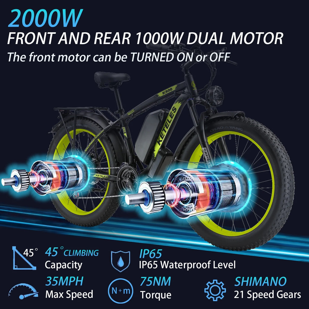 2000W 26" Fat Tire Dual Motor Electric Bike R97761