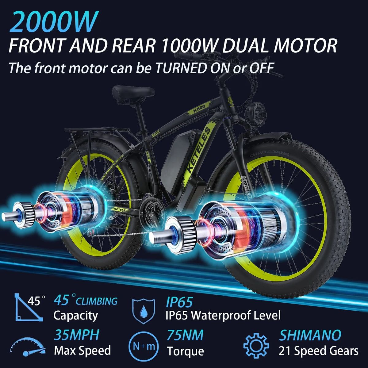 2000W 26" Fat Tire Dual Motor Electric Bike R97761