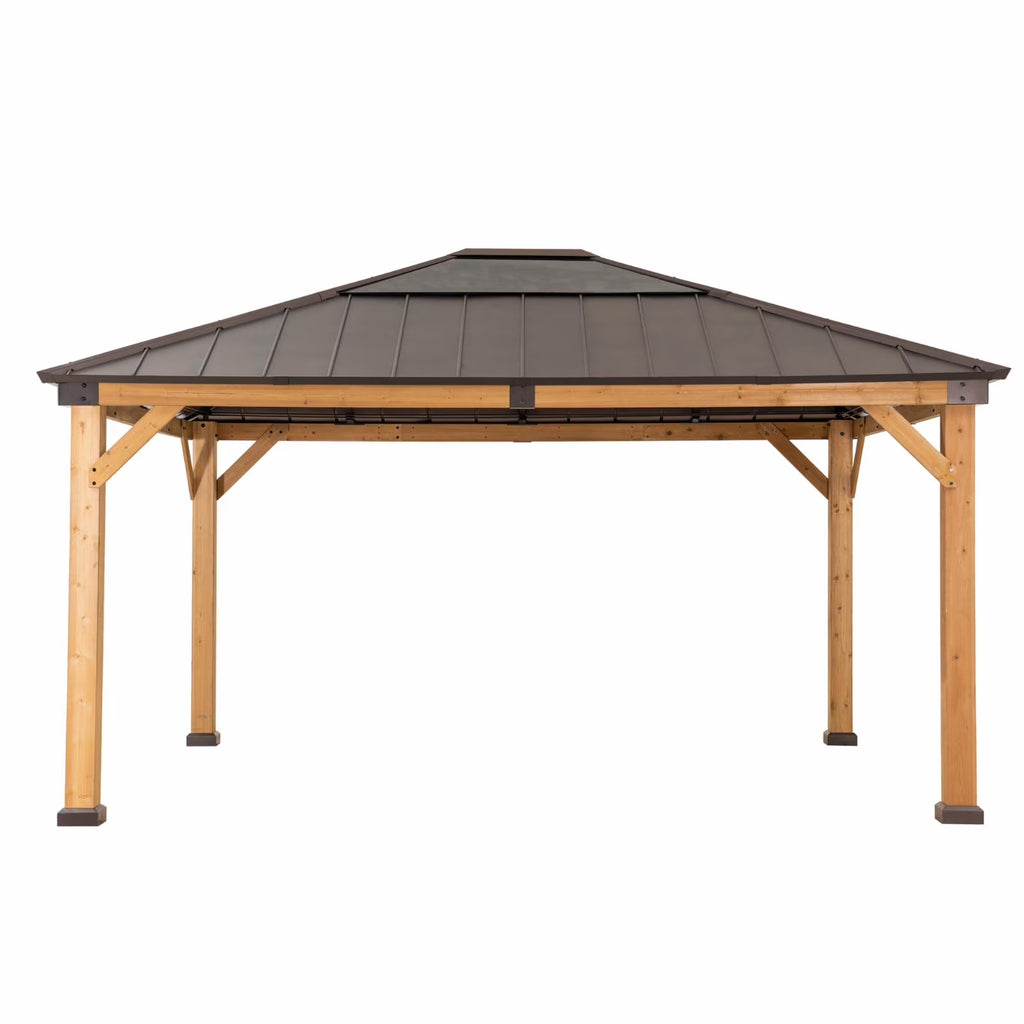 13 ft. x 15 ft. Cedar Framed Gazebo with Brown Steel and Polycarbonate Hip Roof Hardtop B98384