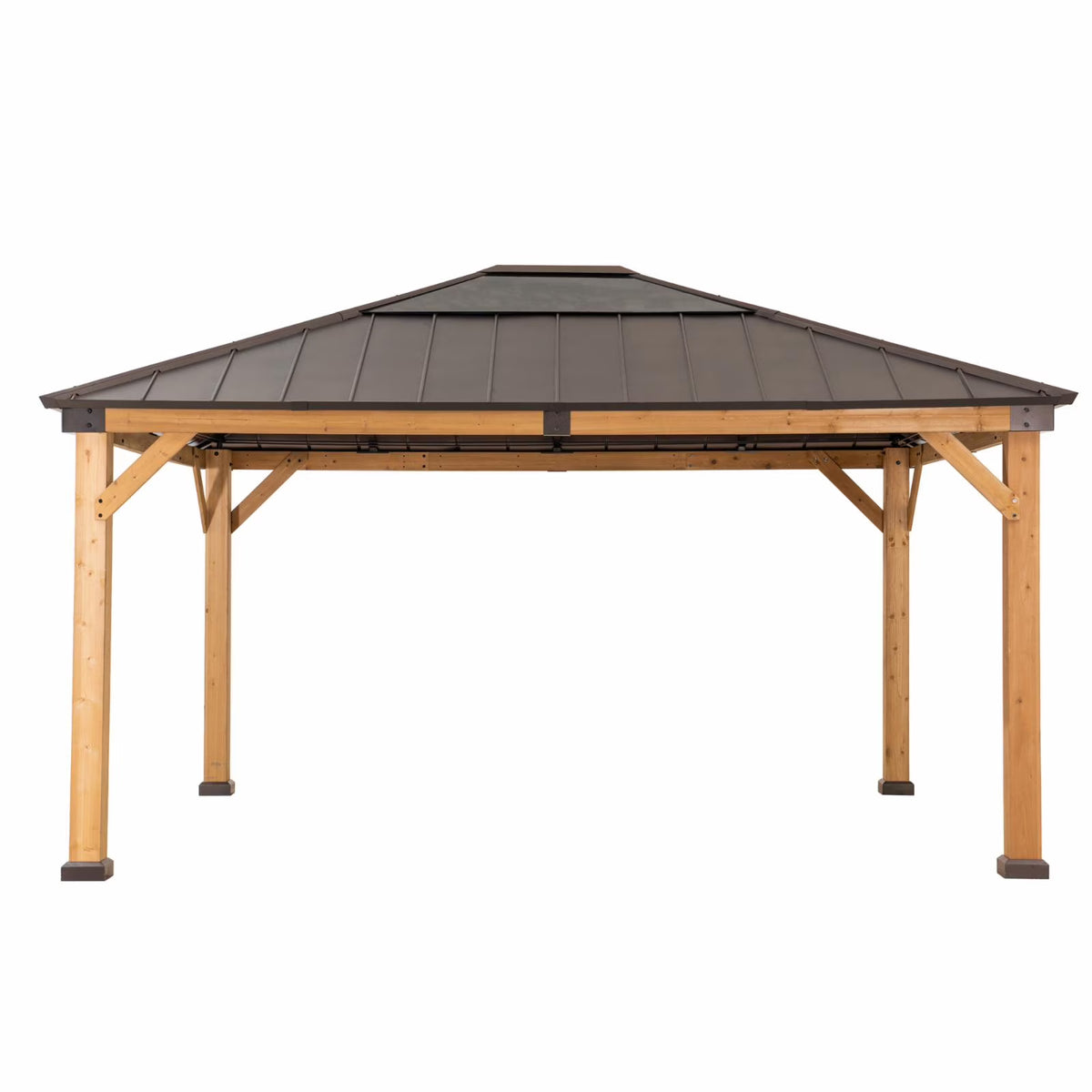 13 ft. x 15 ft. Cedar Framed Gazebo with Brown Steel and Polycarbonate Hip Roof Hardtop B98384