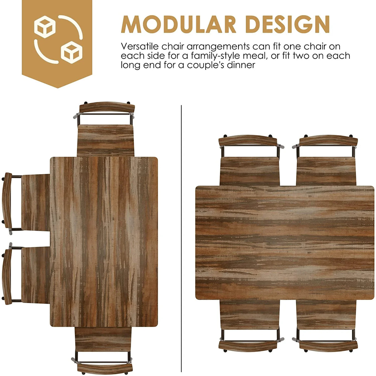 5 Piece Dining Table Set with 4 Chairs and Storage Rack, Wooden Top and Metal Legs, Rustic Brown L44450