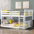 White Twin over Twin Low Bunk Bed Frame Wood J9320