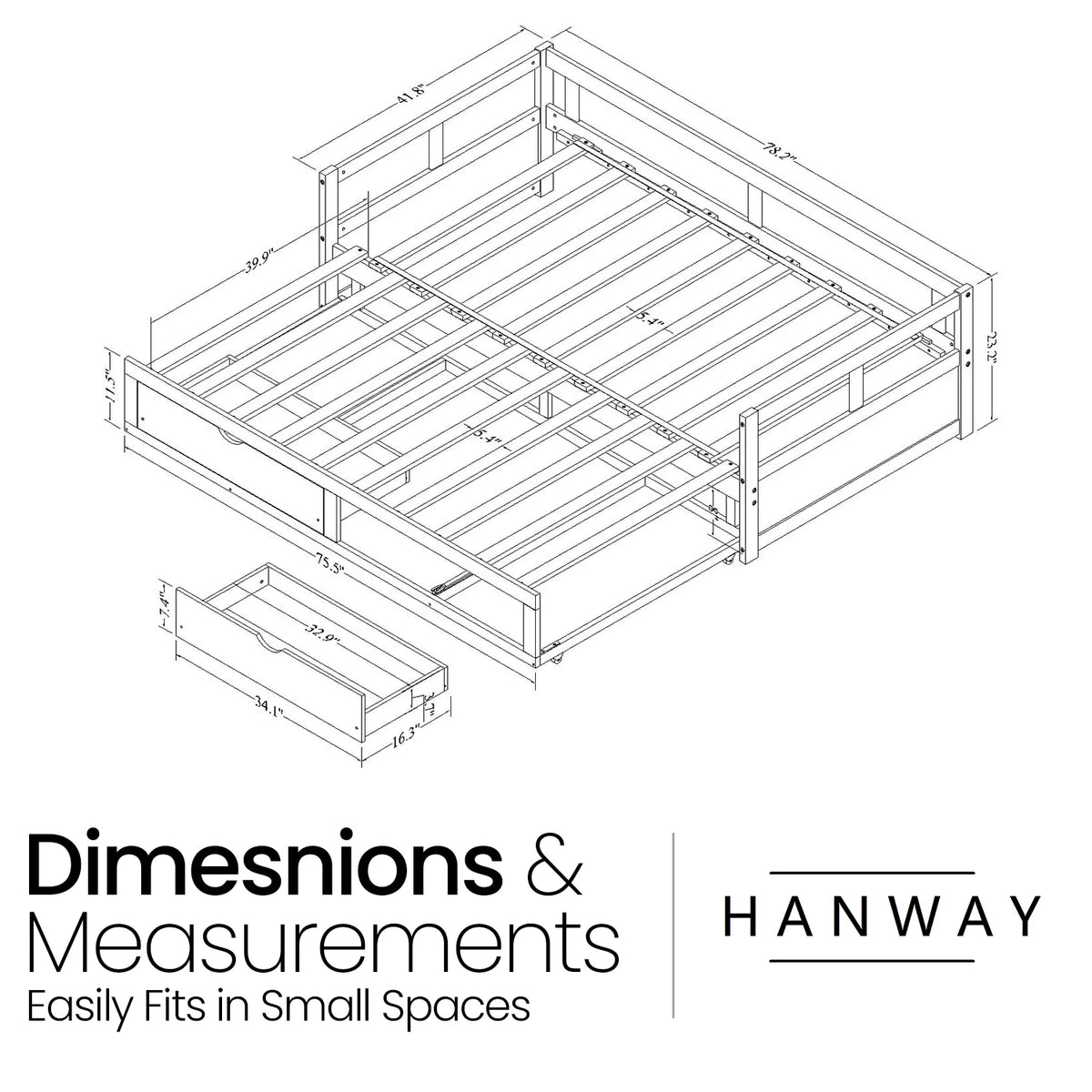 White Solid Pine Wood Twin Daybed with Two Drawers G224313