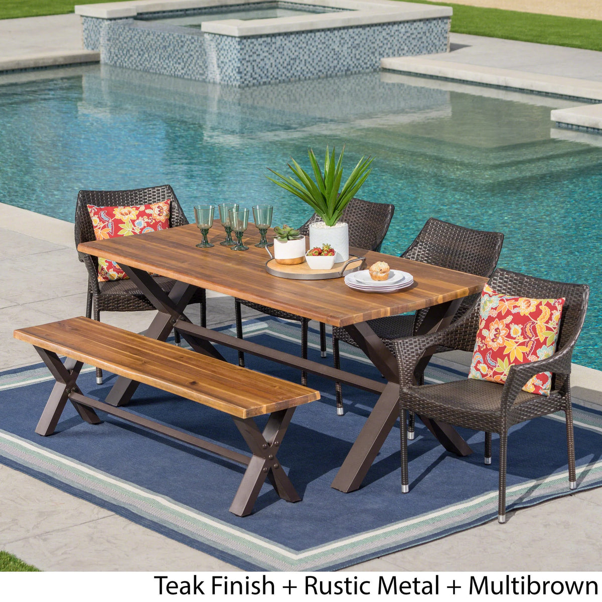 6-Piece Wicker Wood Outdoor Dining Set L972