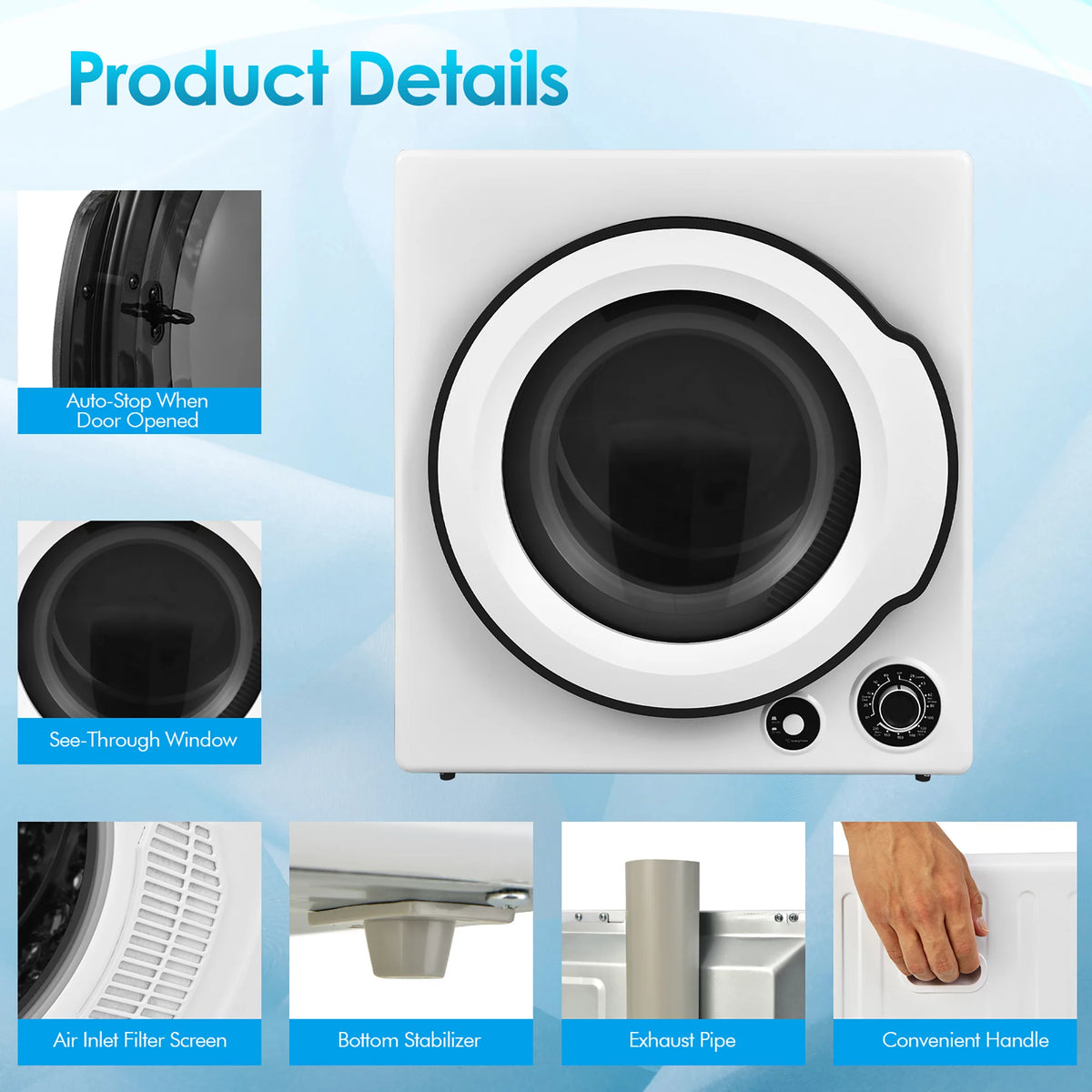 1350W Electric Compact Laundry Dryer 13.2 LBS H5619