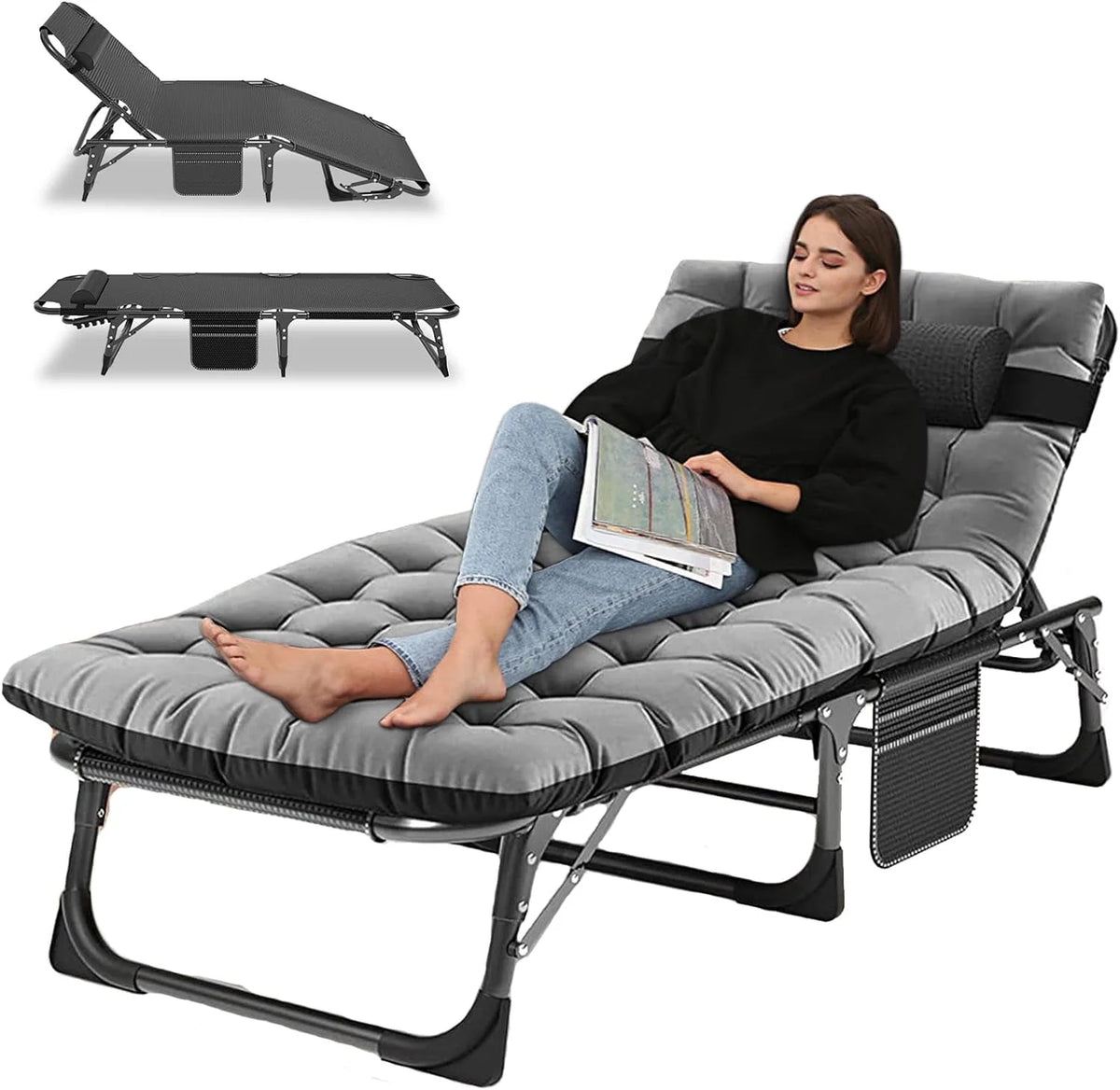 Folding Camping Cot with Cushion & Pillow H46537