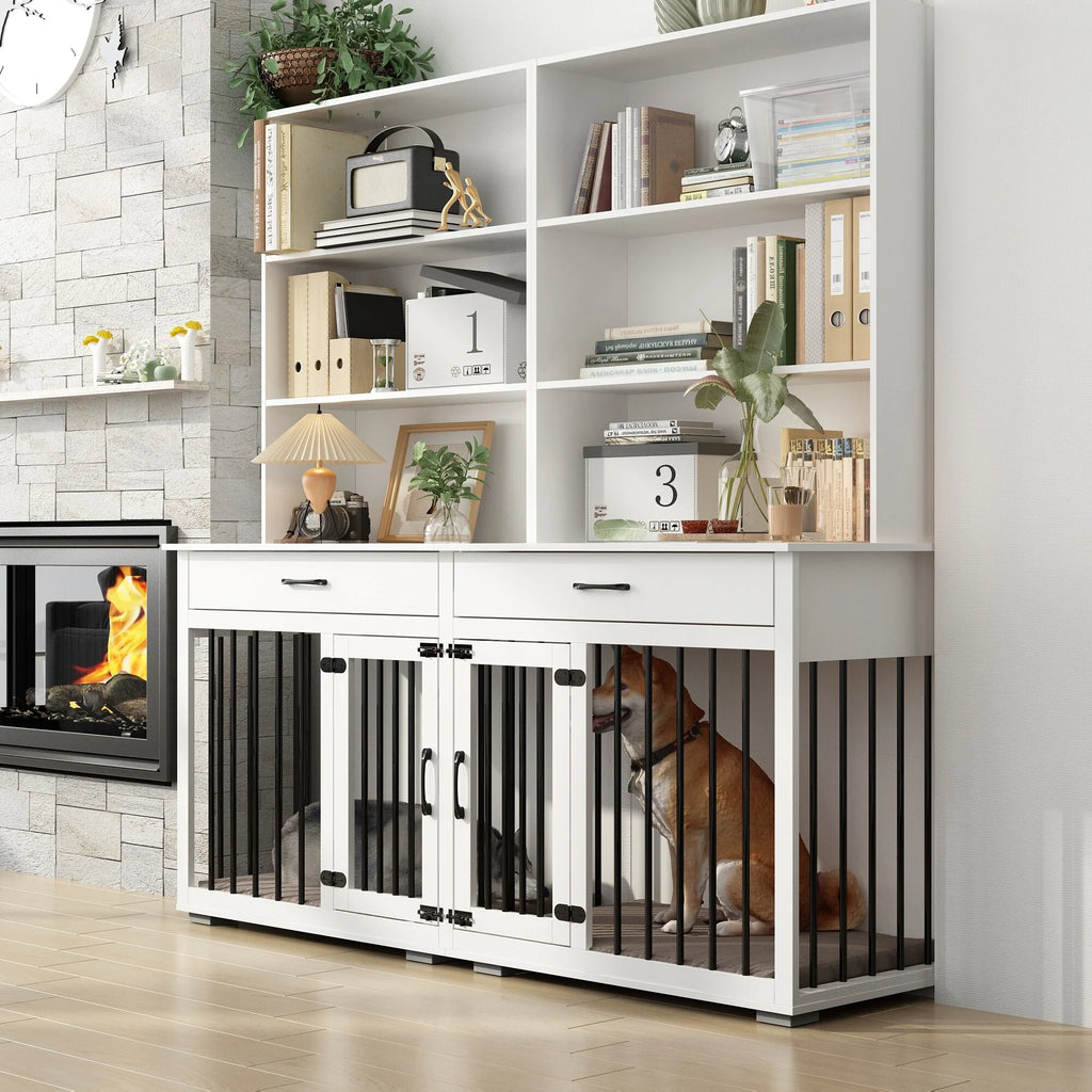 White Home Office Desk with Built-In Dog Crate Y469
