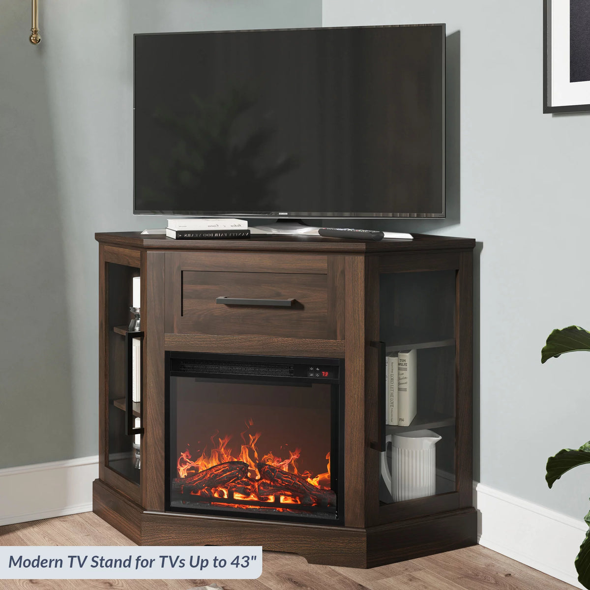 43" Wood TV Stand with Electric Fireplace X8633