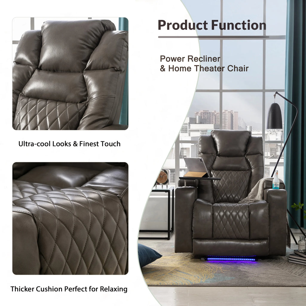 Power Motion Recliner with USB Charging Port and Hidden Arm Storage, 2 Cup Holders, 360° Swivel Tray Table F777720