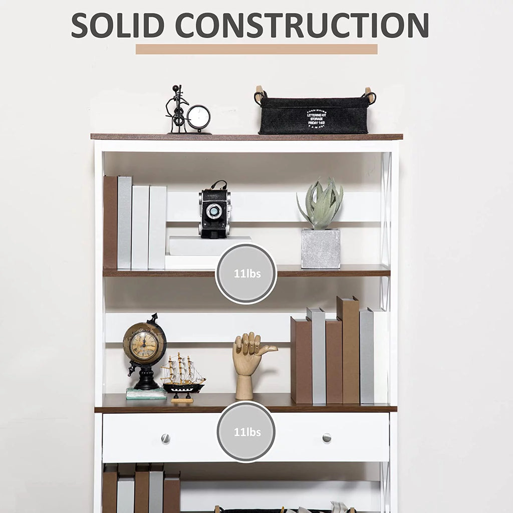 4-Tier White Shelving Bookcase with Drawer V3306