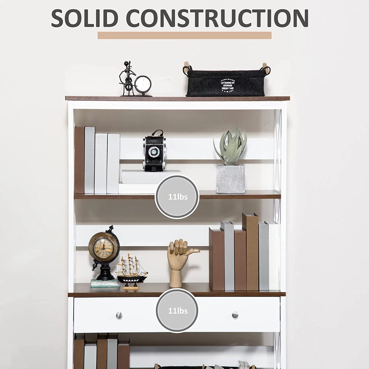 4-Tier White Shelving Bookcase with Drawer V3306
