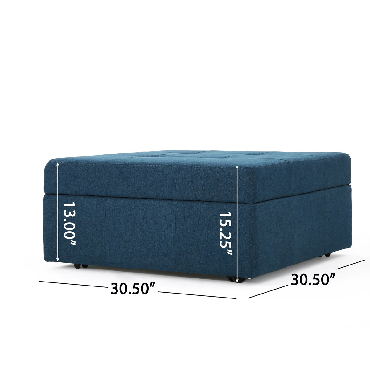 Navy Blue Tufted Fabric Storage Ottoman with Rolling Casters V89161