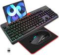 Wireless Gaming Keyboard and Mouse Combo, Rainbow Backlit Mechanical Feel, Anti-ghosting, Ergonomic Design, Tablet/Phone Bracket, Long Battery Life, Pack of 2 A7657