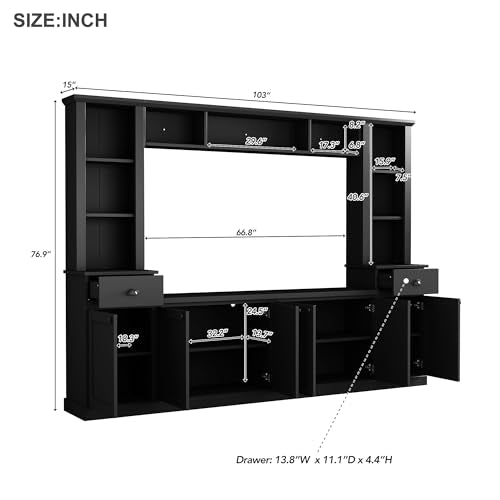 Black TV Stand Set with Storage Cabinets, Drawers and Shelves U870202
