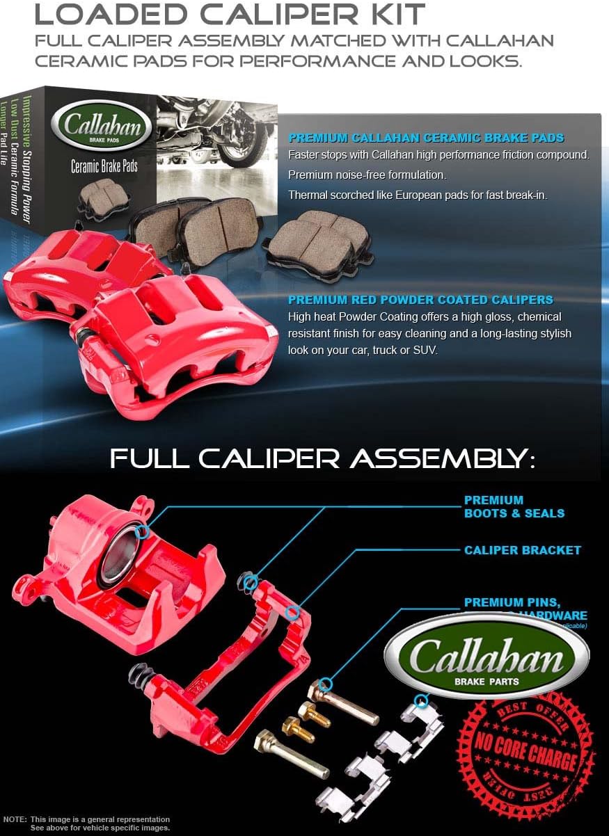 Red Coated Caliper Pair with Ceramic Brake Pads and Hardware Brake Kit T2821