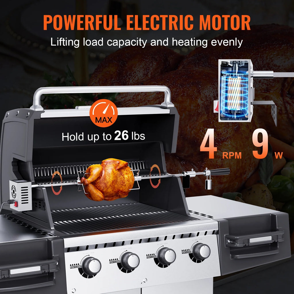 Universal Grill Rotisserie Kit BBQ Roaster 32"/39" Spit Rod Electric Motor S2574