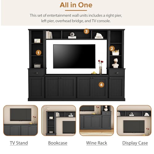 Black TV Stand Set with Storage Cabinets, Drawers and Shelves U870202