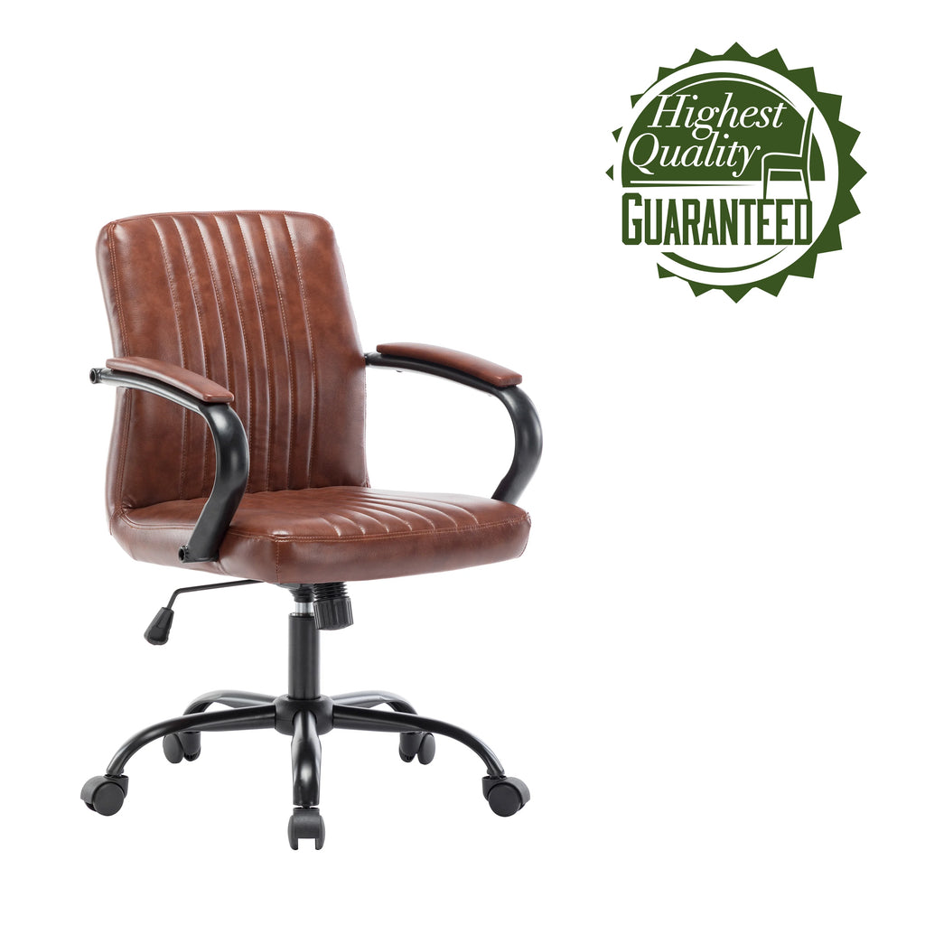 Swivel Office Chair with Leather Upholstery and Caster Wheels Q58775
