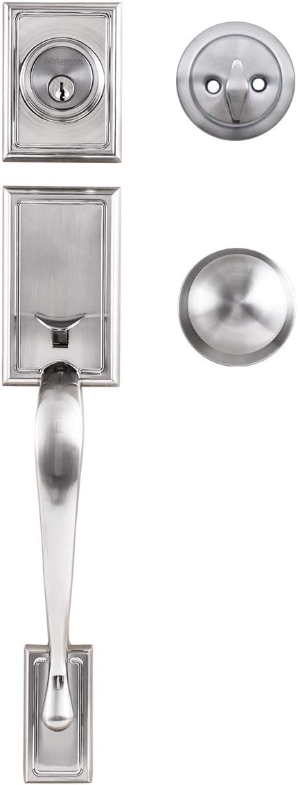 Front Door Entry Handle Set with Oval Deadbolt and Knob, Satin Nickel Finish, Pack of 2 S325