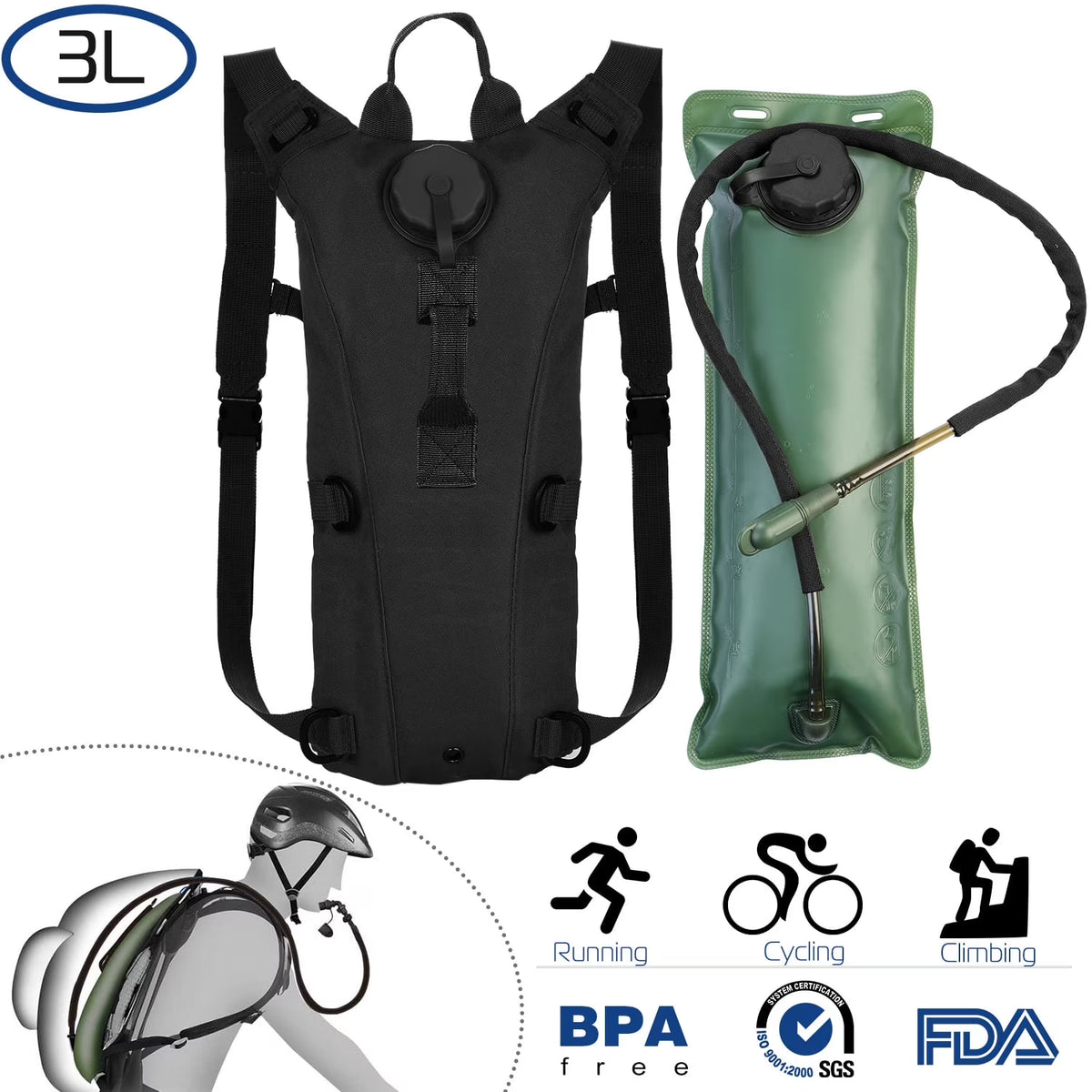 Black 3L Hydration Backpack E764