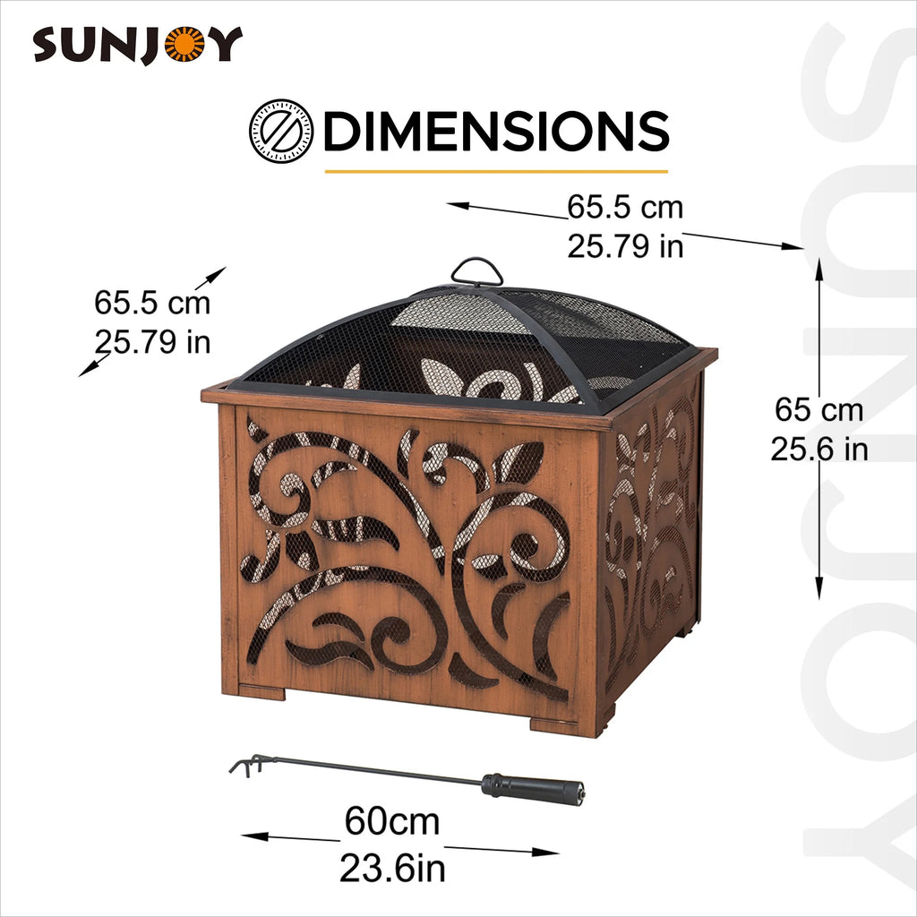 26 Inch Wood Burning Fire Pit with Steel Mesh Spark Screen and Fire Poker T18609