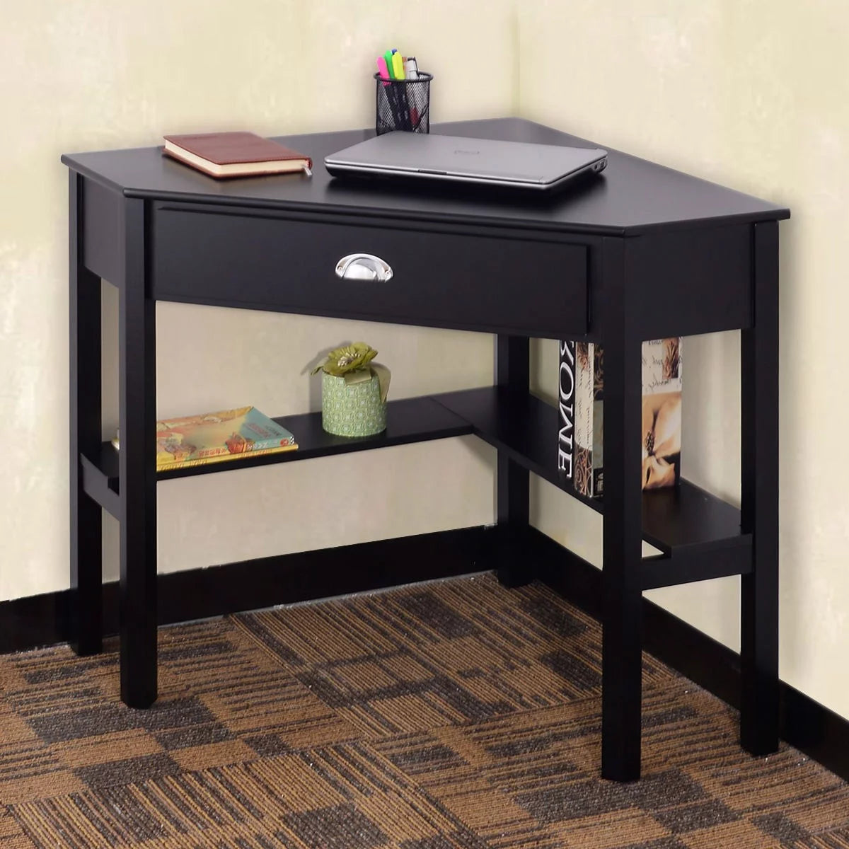 Black Wood Computer Desk with Drawer Z28382