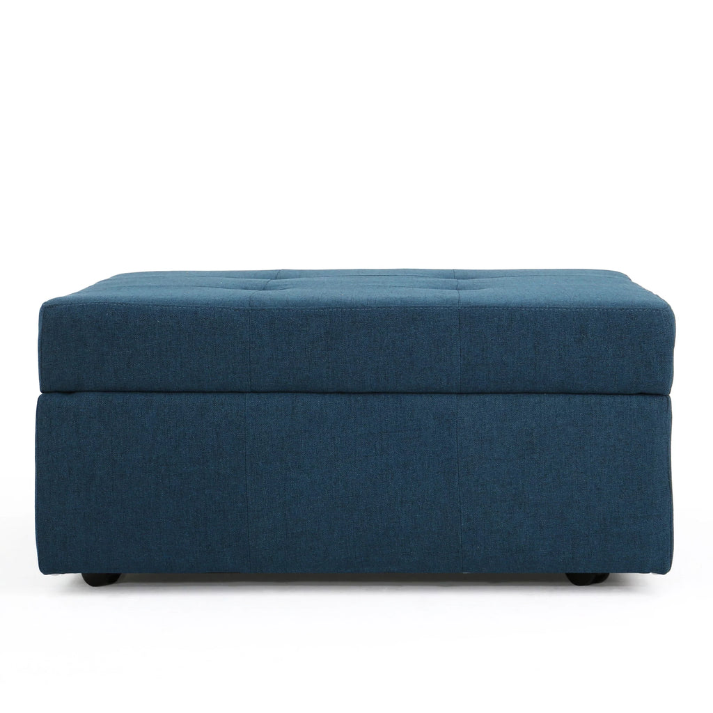 Navy Blue Tufted Fabric Storage Ottoman with Rolling Casters V89161