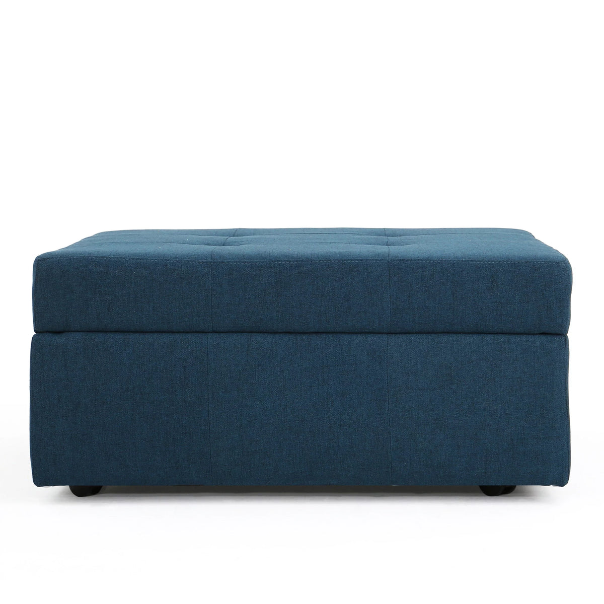 Navy Blue Tufted Fabric Storage Ottoman with Rolling Casters V89161