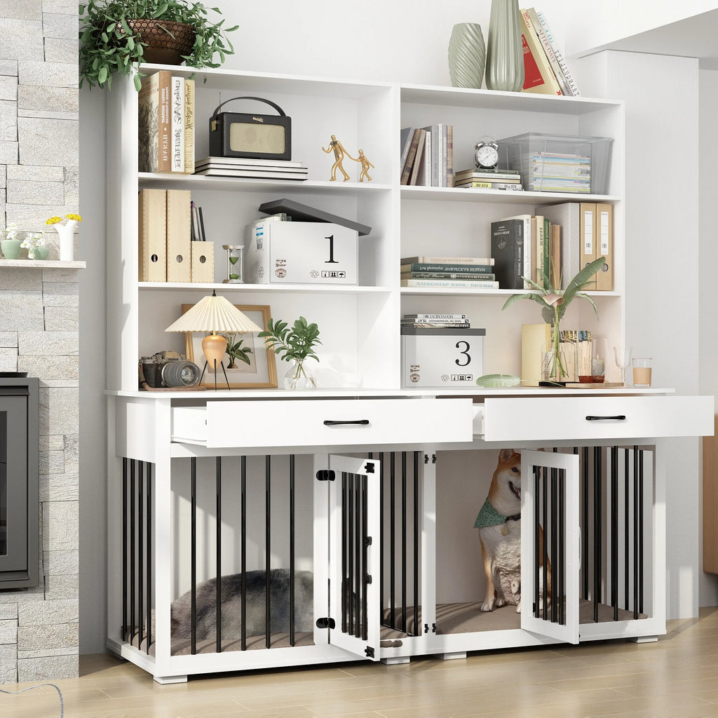White Home Office Desk with Built-In Dog Crate Y469