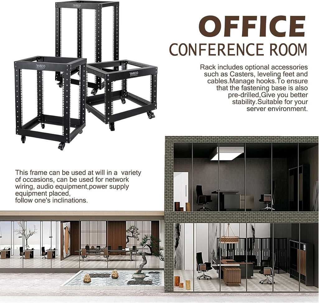 9U Open Frame Server Rack with Casters Black E25576