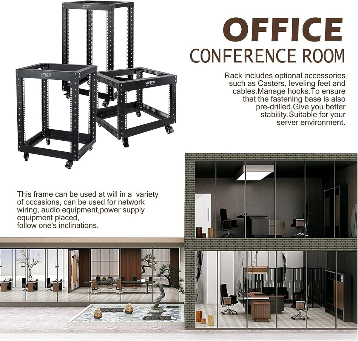 9U Open Frame Server Rack with Casters Black E25576