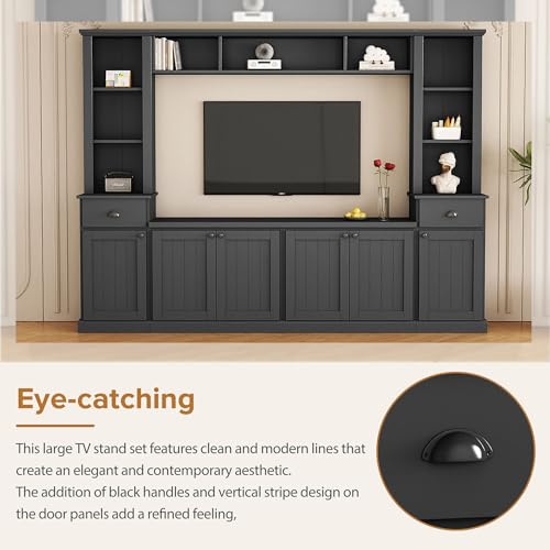Black TV Stand Set with Storage Cabinets, Drawers and Shelves U870202